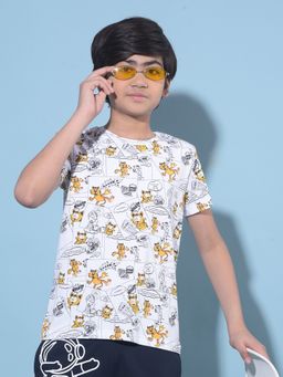 CRIMSOUNE CLUB - Boy's White Graphic Print Cotton T-Shirt