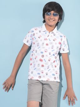CRIMSOUNE CLUB - Boy's White Printed Polo T-Shirt
