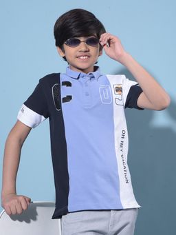 CRIMSOUNE CLUB - Boy's Purple Color-Blocked Cotton Polo T-Shirt