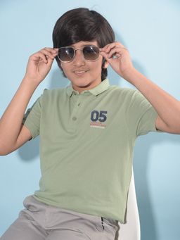 CRIMSOUNE CLUB - Boy's Green Solid Polo T-Shirt