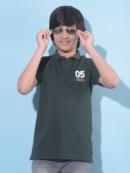 CRIMSOUNE CLUB - Boy's Green Solid Polo T-Shirt