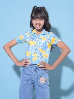 CRIMSOUNE CLUB - Girl's Multi-Color Floral Print Cotton Crop Length Top