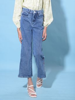 CRIMSOUNE CLUB - Girl's Blue Wide Leg Cropped Jeans