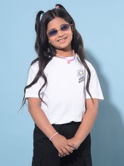 CRIMSOUNE CLUB - Girl's White Solid Cotton T-Shirt