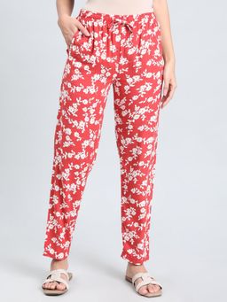 Go Colors - Viscose Breathable Mid Rise Lounge Pyjamas Full Length for Women Red