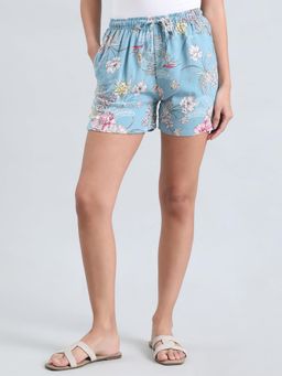 Go Colors - Viscose Breathable Mid Rise Lounge Shorts for Women Blue