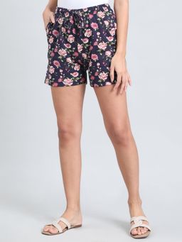 Go Colors - Cotton Mid Rise Lounge Shorts for Women Navy Blue