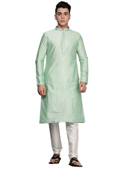 Manyavar - Mens Blended Viscose Solid Kurta with Pencil Pajama