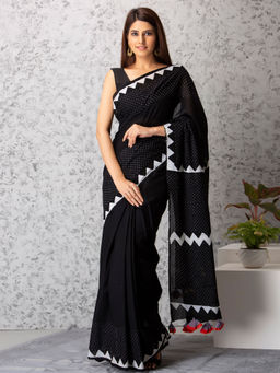Baisacrafts - Chloe Handblock Cotton Saree With Unstiched Blouse