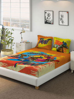 Ddecor Live Beautiful - DDECOR - TMNT 180TC 100% Cotton Double Bedsheet with 2 Pillow Covers, Orange