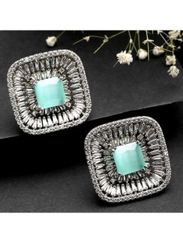Karatcart - Silver Tone Light Green Square American Diamond Drop Earrings for Women