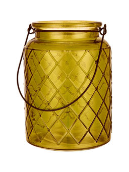 HomeTown - Verve Glass Diamond Shape Candle Holder in Citron Colour