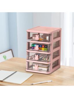 House of Quirk - Pink 4 Tier Transparent Office Desktop Drawer Organizer