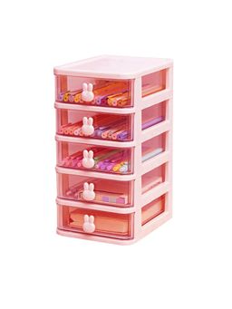 House of Quirk - Pink 5 Tier Transparent Office Desktop Drawer Organizer