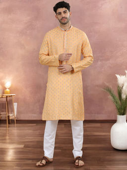 TATTVA - Orange Ethnic Motifs Printed Mandarin Collar Kurta