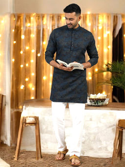 TATTVA - Mandarin Collar Long Sleeves Polyester Straight Short Kurta