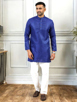 TATTVA - Men Woven Navy Blue Straight Short Kurta