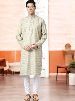 TATTVA - Men Olive Toned Woven Design Kurta