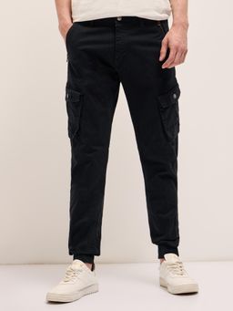 The Bear House - Mens Multi Functional Pockets Black Slim Fit Cargo Pant