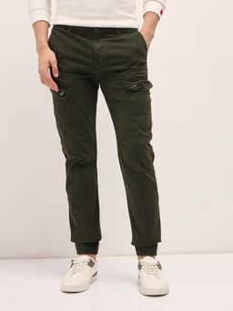 The Bear House - Mens Multi Functional Pockets Green Slim Fit Cargo Pant