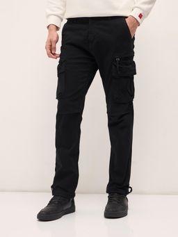 The Bear House - Mens Multi Functional Pockets Black Regular Fit Cargo Pant
