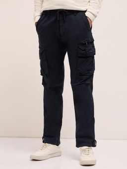 The Bear House - Mens Multi Functional Pockets Blue Regular Fit Cargo Pant