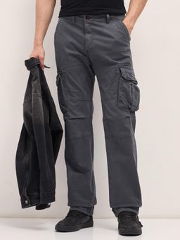 The Bear House - Mens Multi Functional Pockets Grey Regular Fit Cargo Pant