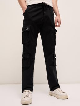 The Bear House - Mens Multi Functional Pockets Black Regular Fit Cargo Pant