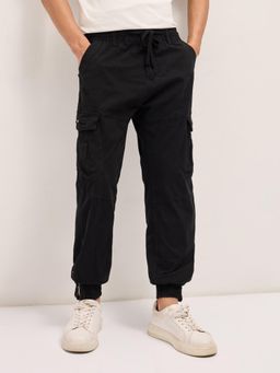 The Bear House - Mens Multi Functional Pockets Black Regular Fit Cargo Pant