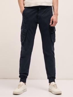 The Bear House - Mens Multi Functional Pockets Navy Blue Slim Fit Cargo Pant