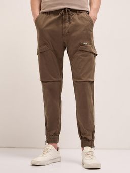 The Bear House - Mens Multi Functional Pockets Brown Slim Fit Cargo Pant