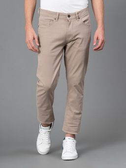 Red Tape - Mens Beige Solid Washed Cotton Spandex Skinny Jeans