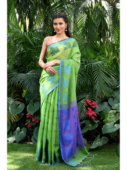 Beatitude - Green Handloom Cotton Saree with Unstitched Blouse