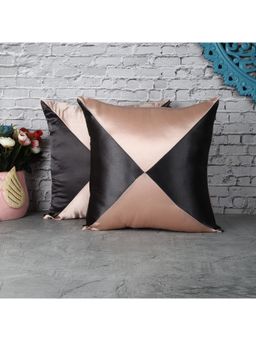 The Decor Mart - Satin Black and Beige Patterned Designer Cushion Cover (16x16 inches) (Set of 2)