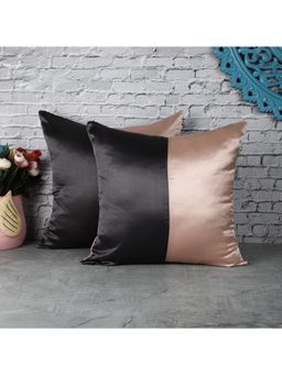 The Decor Mart - Satin Black and Beige Patterned Designer Cushion Cover (16x16 inches) (Set of 2)
