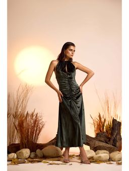 The Clothing Factory - Green Ruched Midi Dress