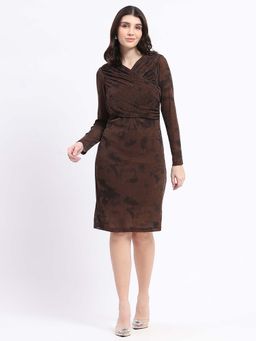 Madame - Brown Abstract Knee Length Dress