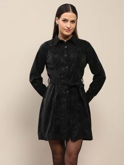 Madame - Black Solid Mini Dress and Belt (Set of 2)