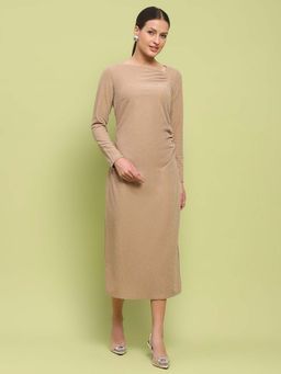 Madame - Beige Solid Midi Dress