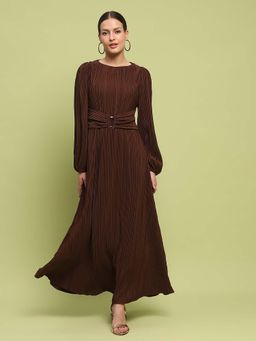 Madame - Brown Pleated Maxi Dress