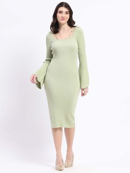 Madame - Green Solid Midi Dress