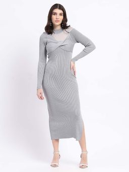 Madame - Grey Solid Midi Dress
