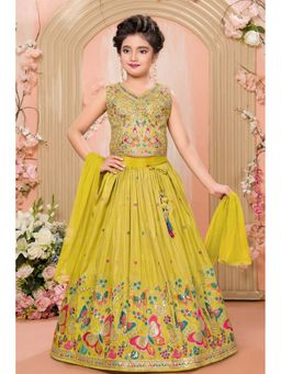 Lagorii - Yellow Butterfly Sequins Embroidered Lehenga with Choli and Dupatta