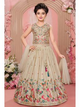 Lagorii - Beige Butterfly Sequins Embroidered Lehenga with Choli and Dupatta