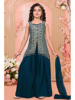 Lagorii - Teal Embroidered Kurta with Palazzo and Dupatta