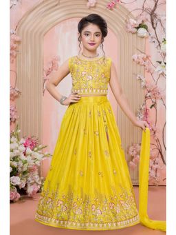 Lagorii - Bright Yellow Sequin Work Embroidered Lehenga with Choli and Dupatta