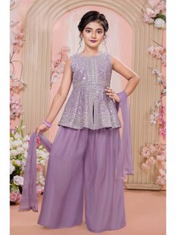 Lagorii - Lavender Sequins and Zari Embroidered Peplum Kurti with Palazzo and Dupatta