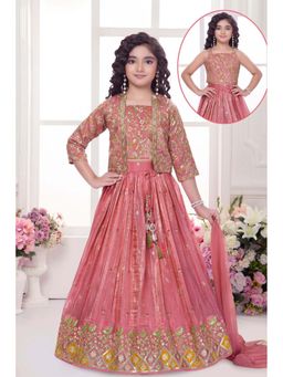 Lagorii - Peach Heavy Embroidered Lehenga with Choli and Dupatta with Jacket