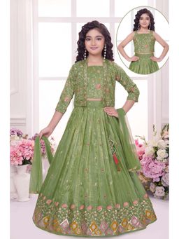 Lagorii - Green Heavy Embroidered Lehenga with Choli and Dupatta with Jacket