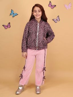 Cutecumber - Girl'S Pink Leopard Print Hoodie Jacket with Pant